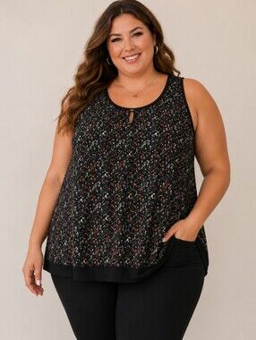 🌿 Penningtons Sleeveless Printed Tank Top – Size 1X